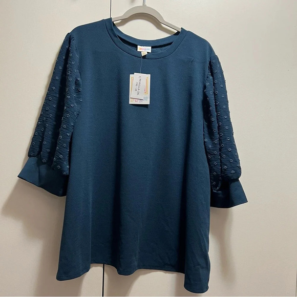 LuLaRoe Tops - LuLaRoe Moriella Slate Blue Puff Sleeve Top - size 3XL